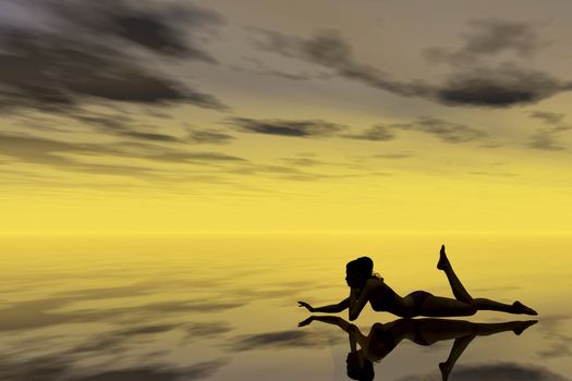 woman lying down with colourful background