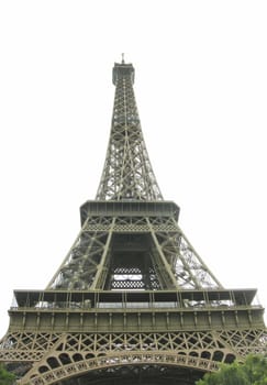 Eiffel tower in Paris, France isolated over white sky background