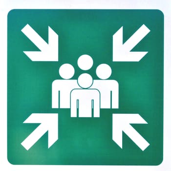Assembly point sign in case of fire - isolated over white background