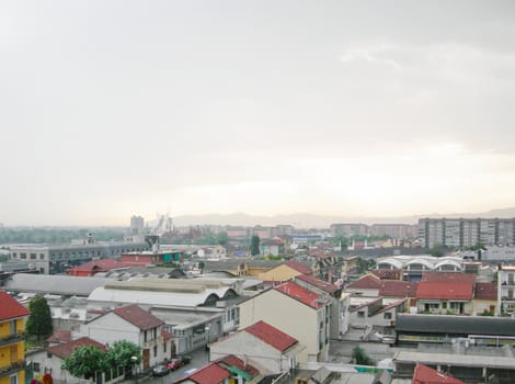 Turin skyline panorama of the smokey industrial city