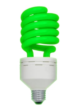 Green fluorescent light bulb on white, isolated with clipping path