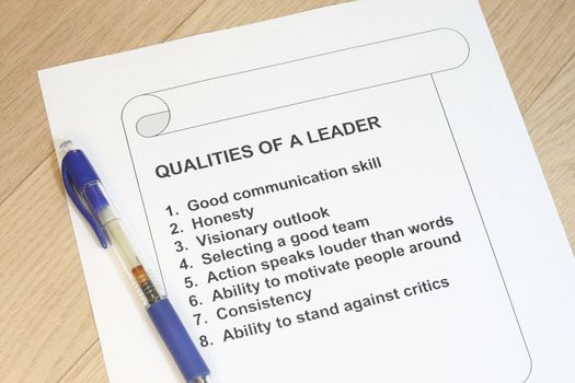 Qualities of a leader concept with pen - many uses for management