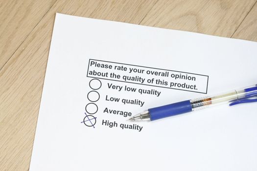 Rate your opinion on the quality of product survey concept