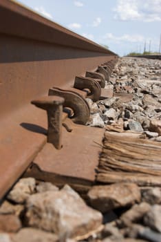 Rusted Spikes in Rail Road Tracks