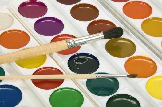 watercolor paints and brushes for painting close-up