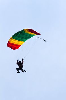 Skydiving - Parachutist demonstrates jumping from airplane