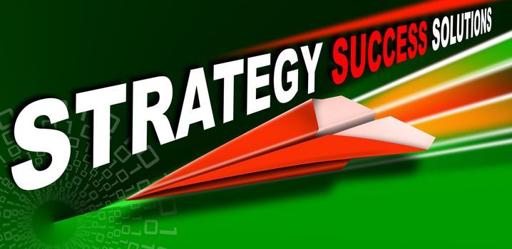 Plane red Paper with written strategy success solutions, a metaphor for success and leadership