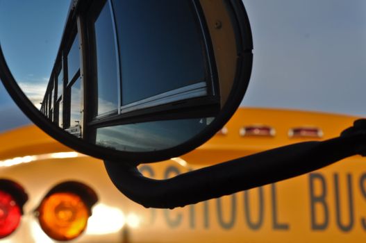 Yellow School Bus Mirror Reflection