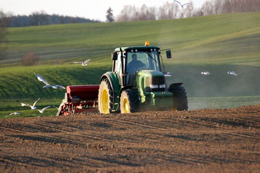 Tractor working on the field