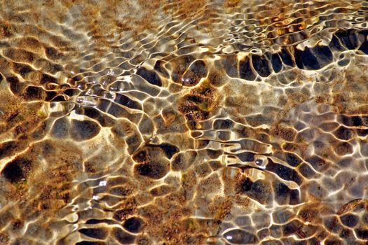 View of a small flowing stream of fresh water on the mountains.