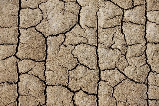 Close texture view of some dried out ground with many cracks.