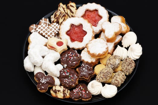 Christmas cakes with chocolate, cookie and sugar 