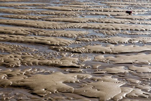 View of natural pools made by the tide on the sand.