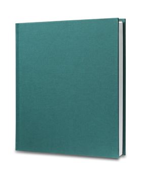 upright green textbook isolated on white with shadow and clipping path