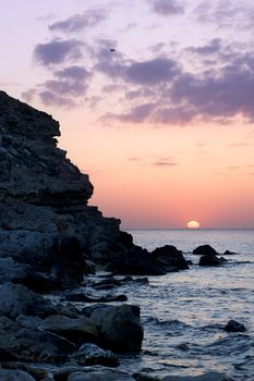 Beatifull sunset on the Crimean seashore. Ukraine