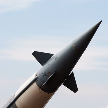 Fighting part of an anti-aircraft missile  against the blue sky