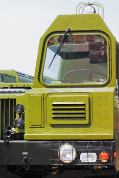 Single green cabin of the rocket military truck
