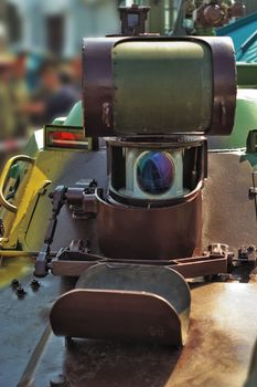 anti-tank missile aim device  on an armoured troop-carrier close up