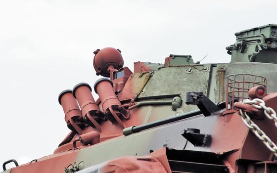 Tower of the tank with the attached mortars for start of grenades