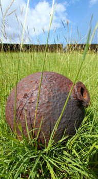 An old cannonball at Brimstone Hill Fortress National Park - St Kitts.