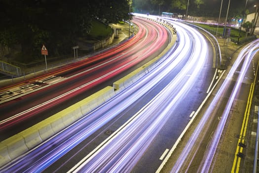 Modern Urban City with Freeway Traffic at Night, hong kong 