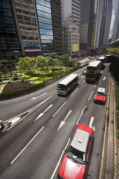 traffic day in hong kong and modern building