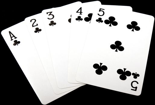 poker hand, straight, as to five in clubs