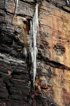 icicles on a cliff face in ballybunion ireland on a winters day
