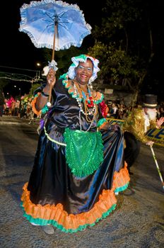 MONTEVIDEO, URUGUAY - JANUARY 31 2010 : A costumed carnaval participant in the annual national festival of Uruguay ,held in Montevideo Uruguay on January 31 2010 