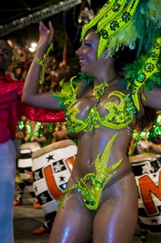 MONTEVIDEO, URUGUAY - JANUARY 31 2010 : A costumed carnaval participant in the annual national festival of Uruguay ,held in Montevideo Uruguay on January 31 2010 