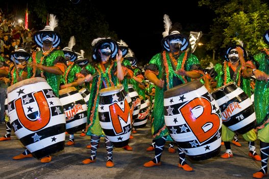 MONTEVIDEO, URUGUAY - JANUARY 31 2010 : A costumed carnaval participants in the annual national festival of Uruguay ,held in Montevideo Uruguay on January 31 2010 