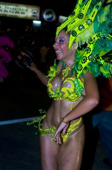 MONTEVIDEO, URUGUAY - JANUARY 31 2010 : A costumed carnaval participant in the annual national festival of Uruguay ,held in Montevideo Uruguay on January 31 2010 