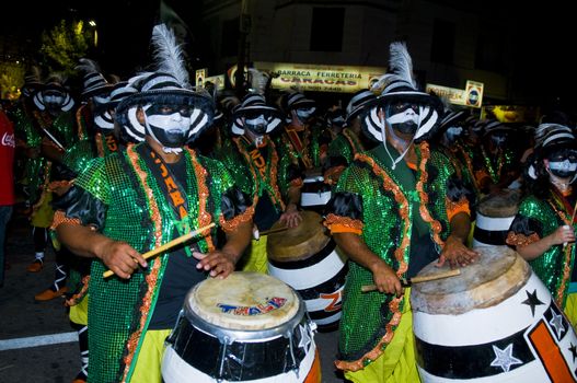 MONTEVIDEO, URUGUAY - JANUARY 31 2010 : A costumed carnaval participants in the annual national festival of Uruguay ,held in Montevideo Uruguay on January 31 2010 