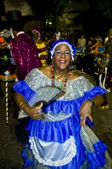 MONTEVIDEO, URUGUAY - JANUARY 31 2010 : A costumed carnaval participant in the annual national festival of Uruguay ,held in Montevideo Uruguay on January 31 2010 