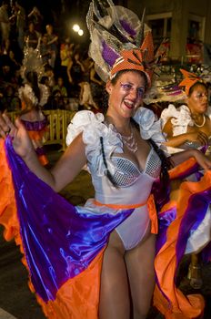 MONTEVIDEO, URUGUAY - JANUARY 31 2010 : A costumed carnaval participant in the annual national festival of Uruguay ,held in Montevideo Uruguay on January 31 2010 