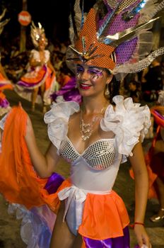 MONTEVIDEO, URUGUAY - JANUARY 31 2010 : A costumed carnaval participant in the annual national festival of Uruguay ,held in Montevideo Uruguay on January 31 2010 