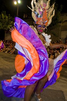 MONTEVIDEO, URUGUAY - JANUARY 31 2010 : A costumed carnaval participant in the annual national festival of Uruguay ,held in Montevideo Uruguay on January 31 2010