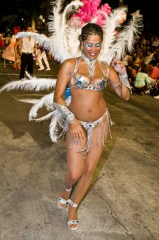 MONTEVIDEO, URUGUAY - JANUARY 31 2010 : A costumed carnaval participant in the annual national festival of Uruguay ,held in Montevideo Uruguay on January 31 2010 