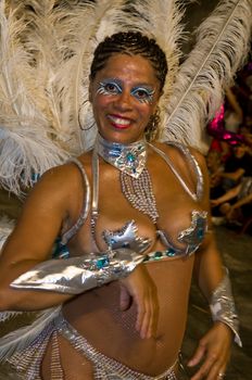 MONTEVIDEO, URUGUAY - JANUARY 31 2010 : A costumed carnaval participant in the annual national festival of Uruguay ,held in Montevideo Uruguay on January 31 2010 