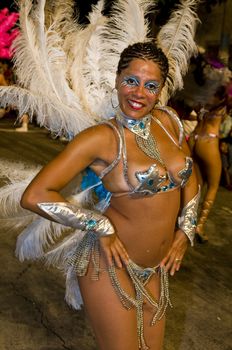 MONTEVIDEO, URUGUAY - JANUARY 31 2010 : A costumed carnaval participant in the annual national festival of Uruguay ,held in Montevideo Uruguay on January 31 2010