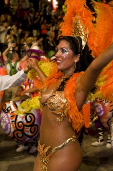 MONTEVIDEO, URUGUAY - JANUARY 31 2010 : A costumed carnaval participant in the annual national festival of Uruguay ,held in Montevideo Uruguay on January 31 2010 