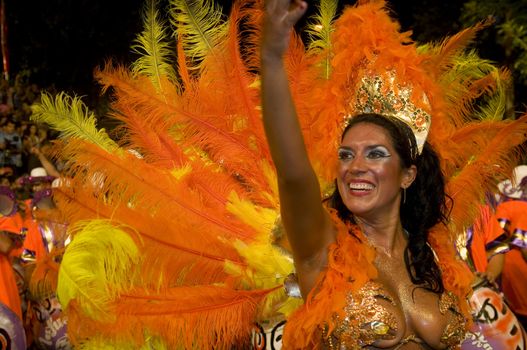 MONTEVIDEO, URUGUAY - JANUARY 31 2010 : A costumed carnaval participant in the annual national festival of Uruguay ,held in Montevideo Uruguay on January 31 2010 