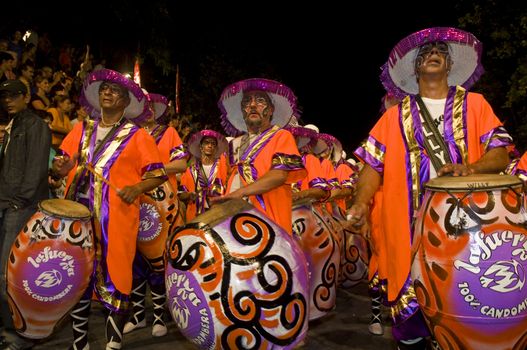 MONTEVIDEO, URUGUAY - JANUARY 31 2010 : A costumed carnaval participants in the annual national festival of Uruguay ,held in Montevideo Uruguay on January 31 2010 