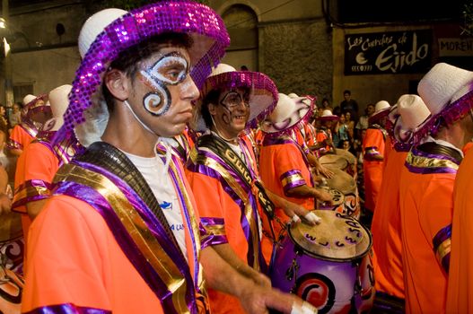 MONTEVIDEO, URUGUAY - JANUARY 31 2010 : A costumed carnaval participants in the annual national festival of Uruguay ,held in Montevideo Uruguay on January 31 2010 