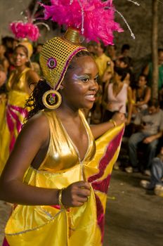 MONTEVIDEO, URUGUAY - JANUARY 31 2010 : A costumed carnaval participant in the annual national festival of Uruguay ,held in Montevideo Uruguay on January 31 2010 