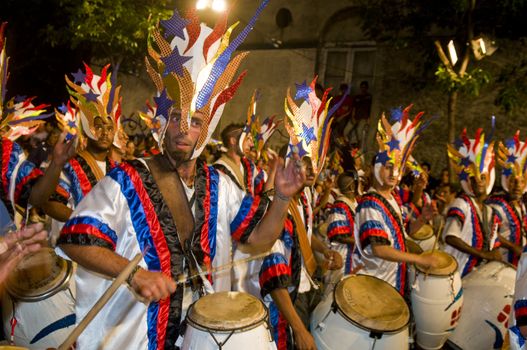 MONTEVIDEO, URUGUAY - JANUARY 31 2010 : A costumed carnaval participants in the annual national festival of Uruguay ,held in Montevideo Uruguay on January 31 2010 