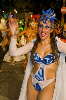 MONTEVIDEO, URUGUAY - JANUARY 31 2010 : A costumed carnaval participant in the annual national festival of Uruguay ,held in Montevideo Uruguay on January 31 2010 