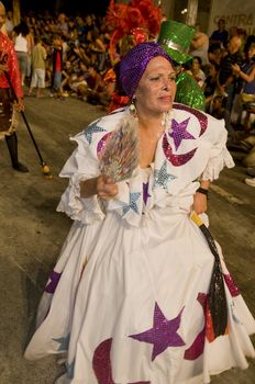 MONTEVIDEO, URUGUAY - JANUARY 31 2010 : A costumed carnaval participant in the annual national festival of Uruguay ,held in Montevideo Uruguay on January 31 2010 