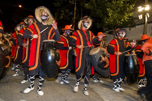 MONTEVIDEO, URUGUAY - JANUARY 31 2010 : A costumed carnaval participants in the annual national festival of Uruguay ,held in Montevideo Uruguay on January 31 2010 