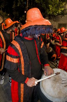 MONTEVIDEO, URUGUAY - JANUARY 31 2010 : A costumed carnaval participants in the annual national festival of Uruguay ,held in Montevideo Uruguay on January 31 2010 